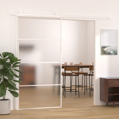 Porte coulissante verre esg dépoli aluminium 102,5x205 cm blanc