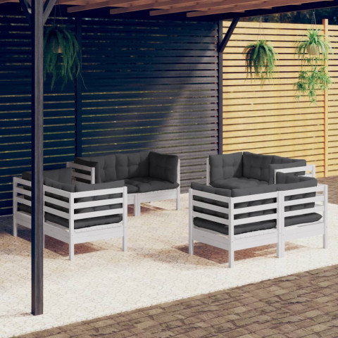 Salon de jardin 8 pcs avec coussins anthracite bois de pin