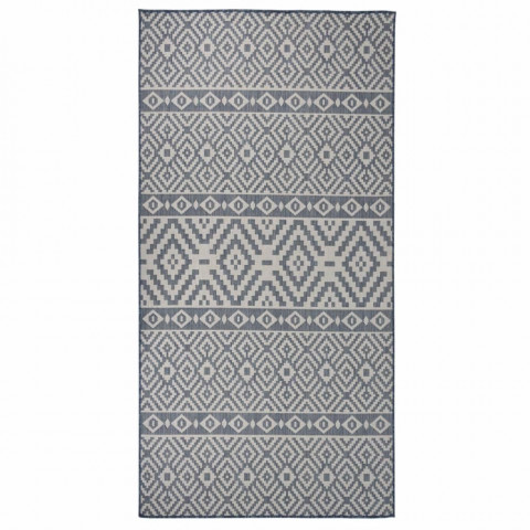 Tapis à tissage plat d'extérieur 100x200 cm rayures bleues