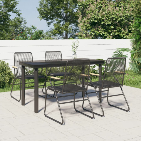 Mobilier à dîner de jardin 5 pcs noir rotin pvc