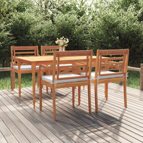 Ensemble à dîner de jardin coussins 5 pcs bois de teck massif