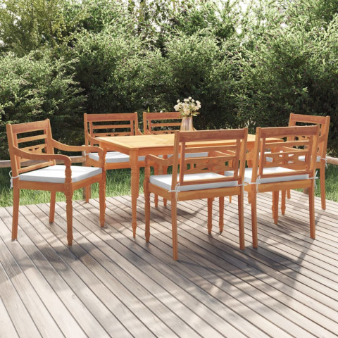 Ensemble à dîner de jardin et coussins 7pcs bois de teck solide