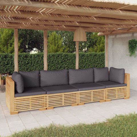 Salon de jardin 4 pcs avec coussins bois de teck solide