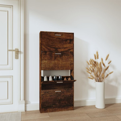 Armoire à chaussures chêne fumé 59x17x150 cm bois d'ingénierie