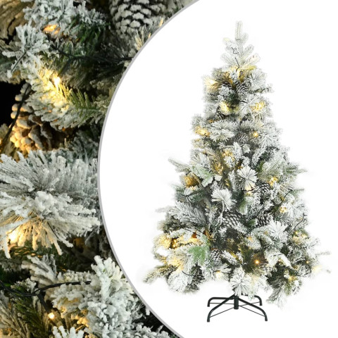 Sapin de Noël pré-éclairé avec neige floquée/cônes 150cm PVC/PE