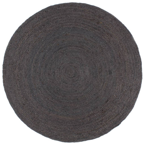 Tapis fait à la main jute rond 180 cm gris foncé