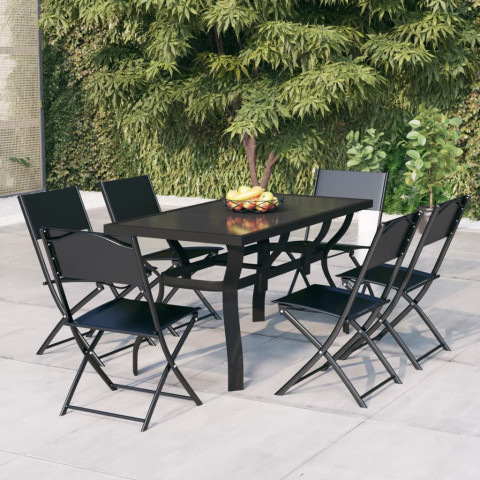 Ensemble de salle à manger de jardin 7 pcs gris et noir