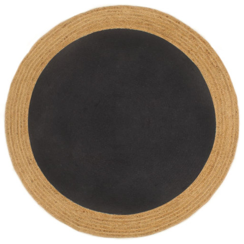 Tapis tressé noir et naturel 90 cm jute et coton rond