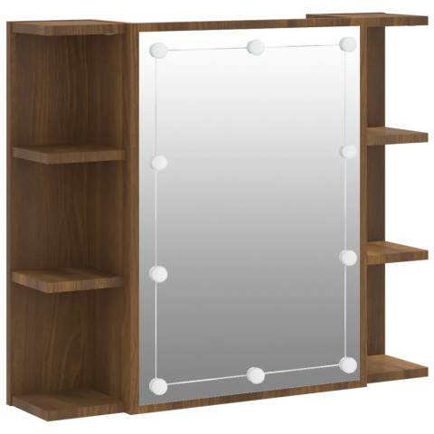 Armoire à miroir avec led chêne 70 x 16,5 x 60 cm marron helloshop26 02_0006666