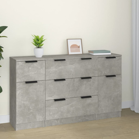 Ensemble de buffets 3 pcs gris béton bois d'ingénierie