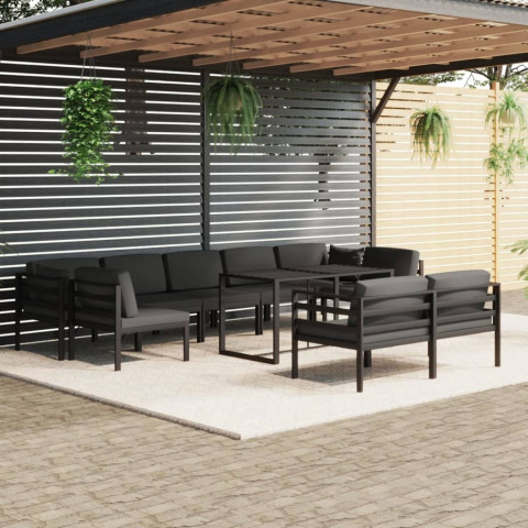 Salon de jardin 10 pcs avec coussins aluminium anthracite