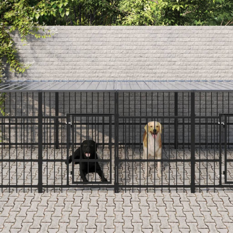 Chenil d'extérieur avec toit pour chiens acier 18,77 m²