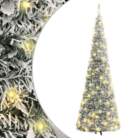  Sapin de Noël artificiel escamotable avec neige floquée 100 LED
