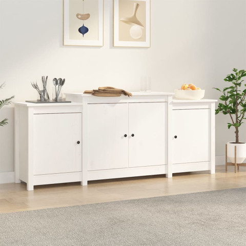 Buffet blanc 164x37x68 cm bois massif de pin