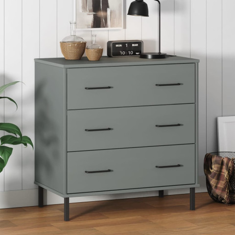 Commode avec 3 tiroirs gris 77x40x79,5 cm bois massif oslo