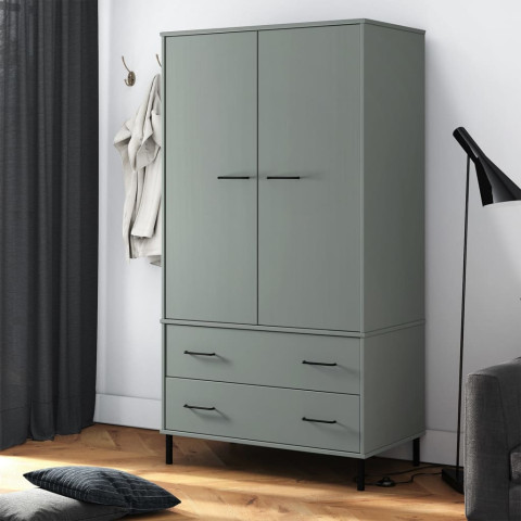 Garde-robe avec pieds en métal gris 90x55x172,5 cm bois oslo