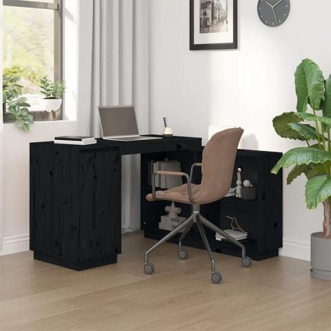 Bureau noir 110x50x75 cm bois massif de pin