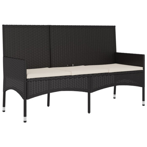 Banc de jardin meuble de patio d'extérieur terrasse à 3 places 140 x 51 x 85 cm avec coussins noir résine tressée 