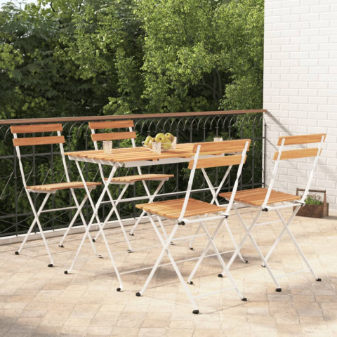 Ensemble de bistro pliable 5 pcs bois d'acacia solide et acier