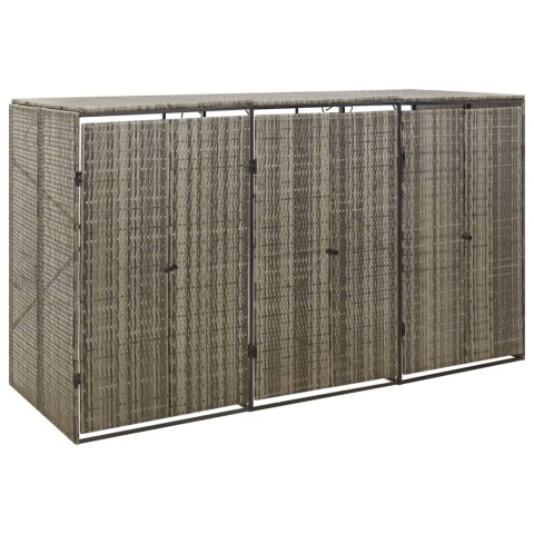 Abri pour poubelle triple gris 207x80x117 cm résine tressée