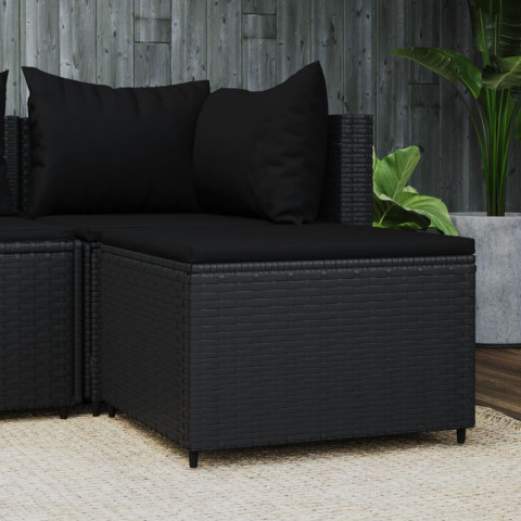 Repose-pied de jardin avec coussin noir résine tressée