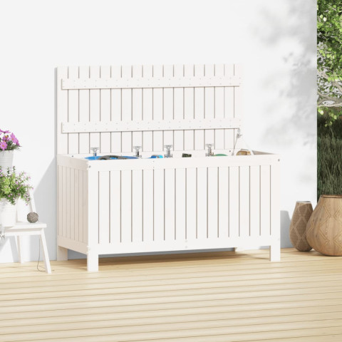 Boîte de rangement de jardin blanc 115x49x60 cm bois de pin