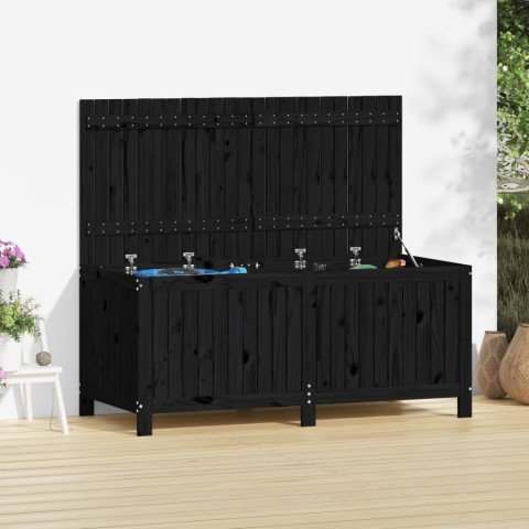 Boîte de rangement de jardin noir 147x68x64 cm bois massif pin