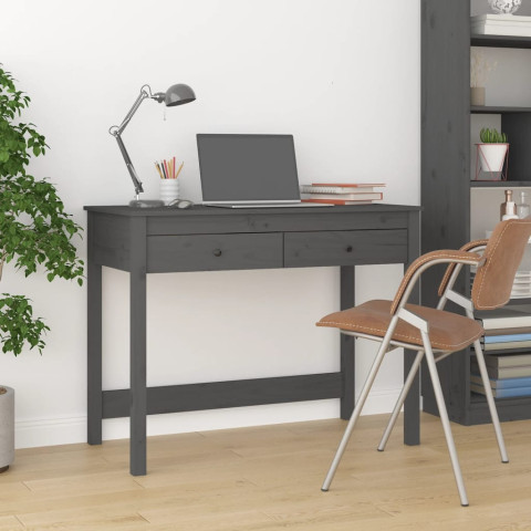 Bureau avec tiroirs gris 100x50x78 cm bois massif de pin