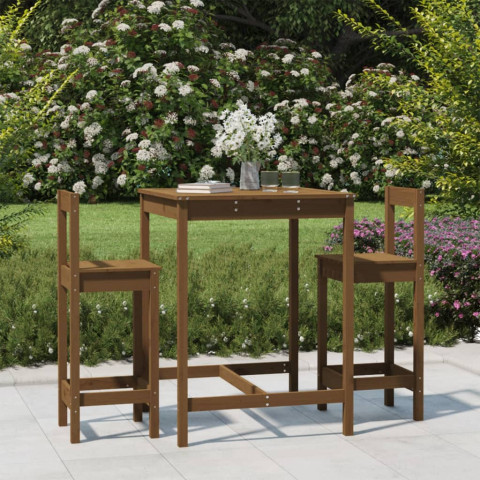 Ensemble de bar de jardin 3 pcs marron miel bois pin massif