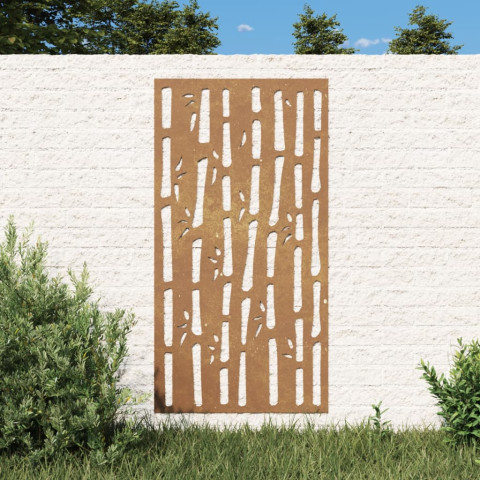 Décoration murale jardin 105x55 cm acier corten design bambou