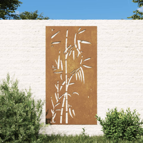 Décoration murale jardin 105x55 cm acier corten design bambou