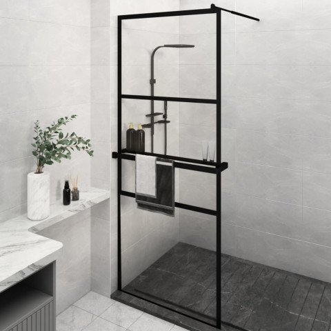 Paroi de douche avec étagère noir 80x195 cm verre esg&aluminium