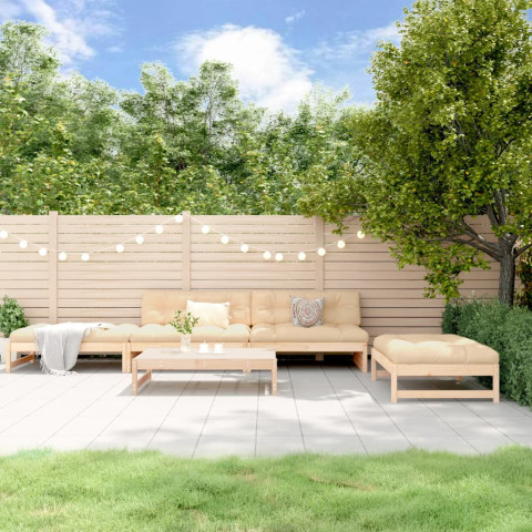 Salon de jardin 5 pcs avec coussins bois massif