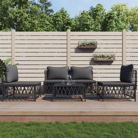 Salon de jardin avec coussins 5 pcs anthracite acier