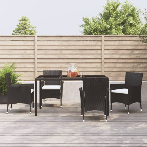 Mobilier à dîner de jardin et coussins 5pcs noir résine tressée