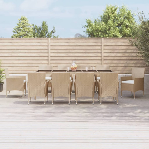 Ensemble à manger de jardin et coussins 11 pcs beige poly rotin