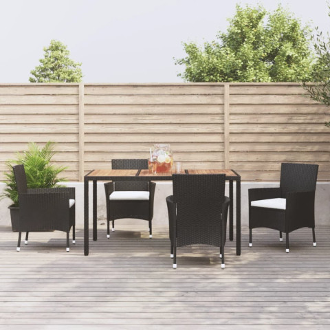 Mobilier à dîner de jardin et coussins 5pcs noir résine tressée