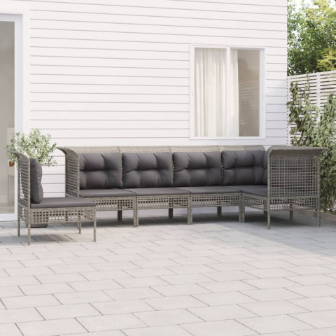 Salon de jardin 6 pcs avec coussins gris résine tressée