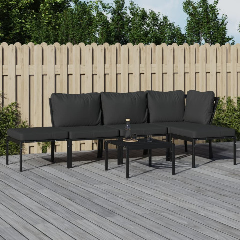 Salon de jardin 6 pcs avec coussins gris acier