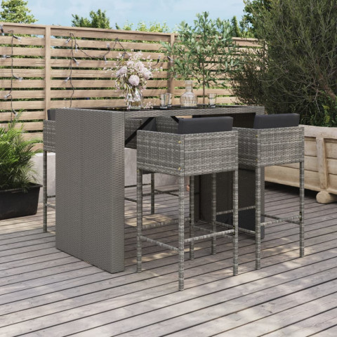 Ensemble de bar de jardin 5 pcs avec coussins gris poly rotin