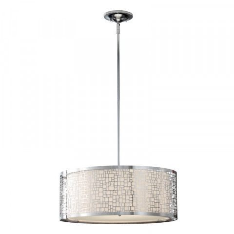 Suspension joplin, chrome et soie blanche, 3 ampoules