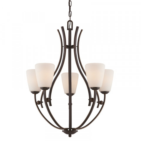 Suspension chantilly, bronze palladien et verre opale, 5 ampoules