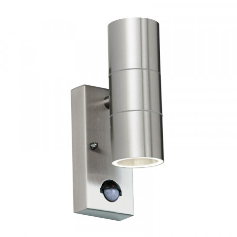 Applique canon avec détecteur, acier inoxydable et verre, 2 ampoules