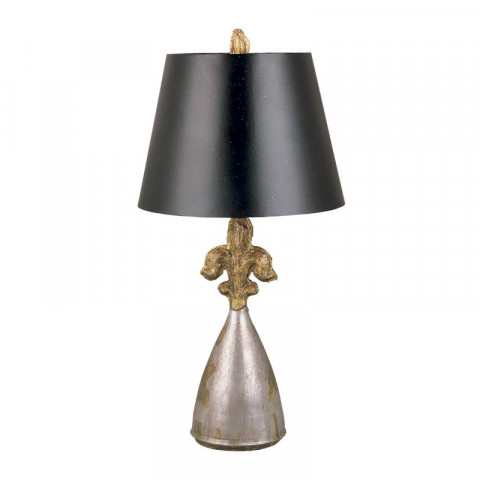 Lampe rodrigue, or et argent, avec abat-jour noir