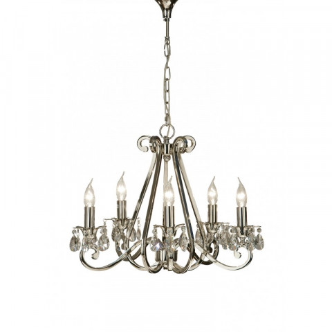 Chandelier oksana, nickel poli, pendeloques cristal, 5 éclairages