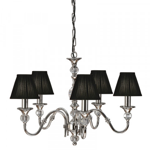 Suspension 5 ampoules polina, nickel et cristal, abat-jour noirs