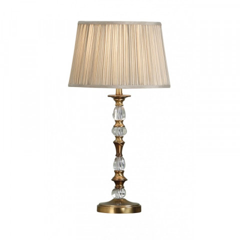 Lampe polina, laiton antique et cristal, abat-jour beige 29 cm