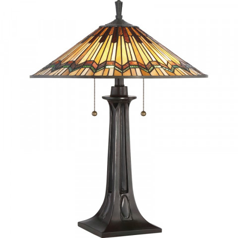 Lampe de table alcott, bronze valliant, verre tiffany