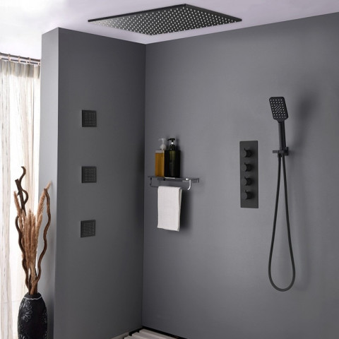 Pack de douche encastré au plafond thermostatique 500 mm - noir