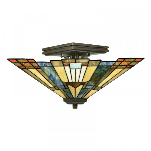 Plafonnier inglenook, bronze et verre tiffany